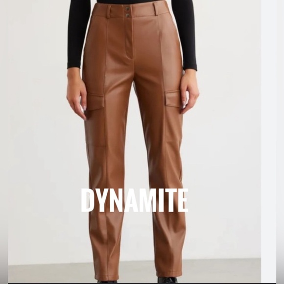 BNWOT Dynamite Brown Faux Leather Cargo Pants size 8 - Picture 1 of 4